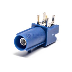 Fakra Connector Plug Right Angle Male Pin Panel Mount Through Hole Blue C Code Solder - 101-11-10032