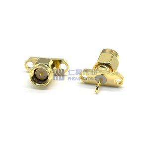 SMA Connector Male Straight Plug PCB Mount Two Flange 50 Ohm - RHT-612-0219