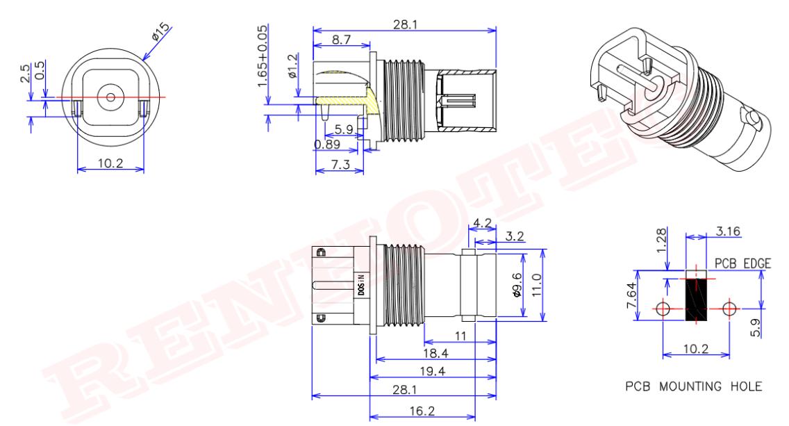 technical line drawing BNC 75ohm