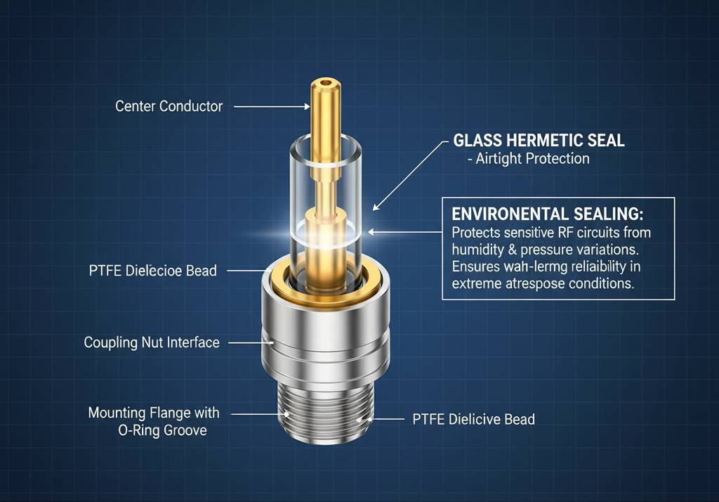 Cross-section of hermetically sealed RF connector