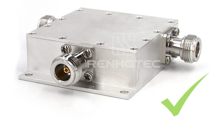 Industrial grade RF splitter with N-type connectors.