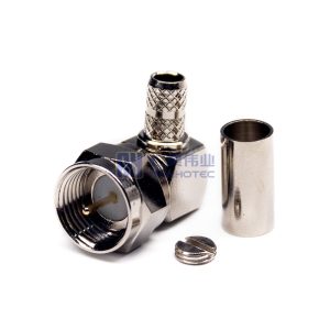 F Type Connector Plug Right Angle Crimp Cable Mount - RHT-611-0308