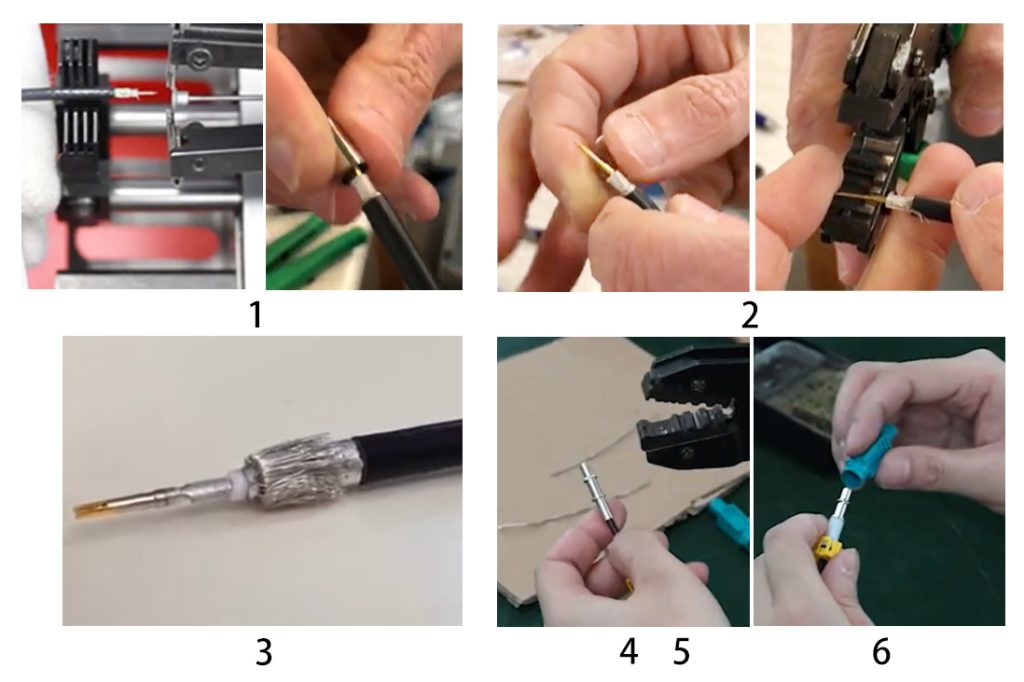 FAKRA connector installation steps detailing how to crimp FAKRA connector safely.