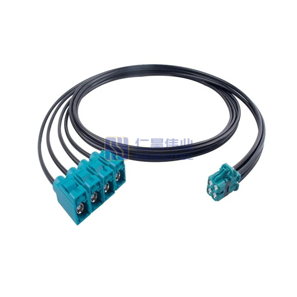Dual HFM mini Fakra 4 in 1 Jack to Fakra Z Code Jack with 50CM DACAR 302 Cable High-speed data for ADAS, Radar, and Camera Systems RF Coaxial Cable