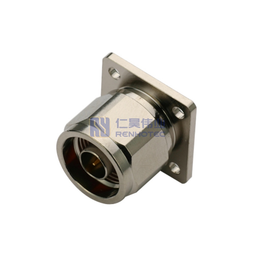 N Male Straight 4 Hole Flange Mount RF Coaxial Connector - RHT-614-0135