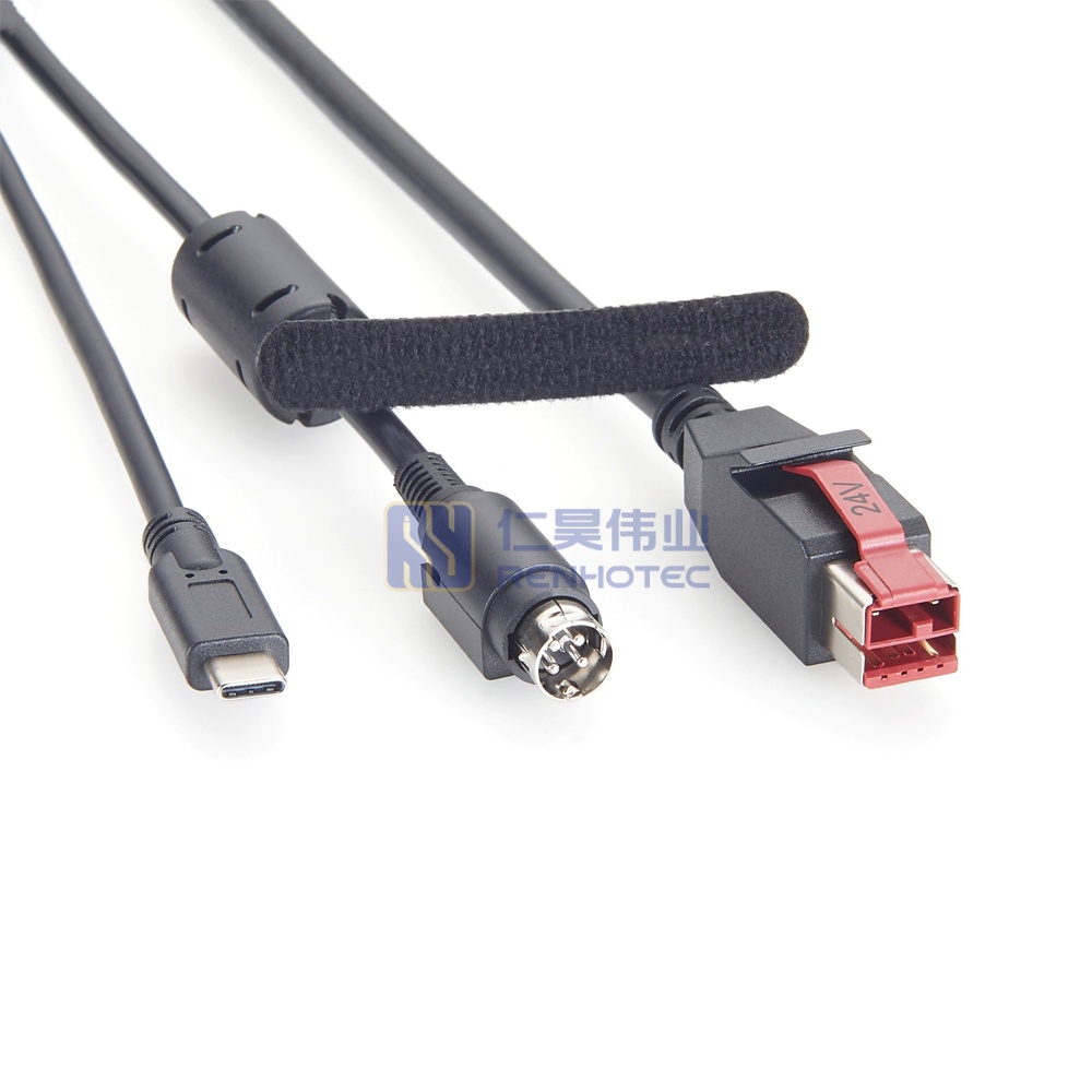 24V Powered USB Printer Cable to Hosiden 4 Pin + USB-C - RHT-605-20913 - Image 2