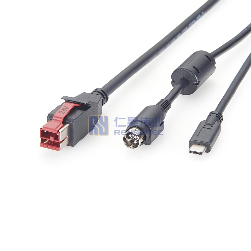 24V Powered USB Printer Cable to Hosiden 4 Pin + USB-C - RHT-605-20913 - Image 3