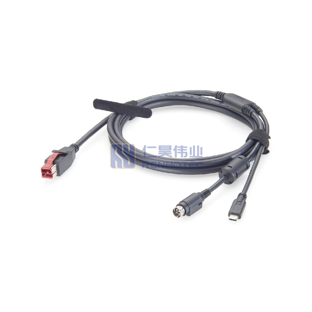 24V Powered USB Printer Cable to Hosiden 4 Pin + USB-C - RHT-605-20913