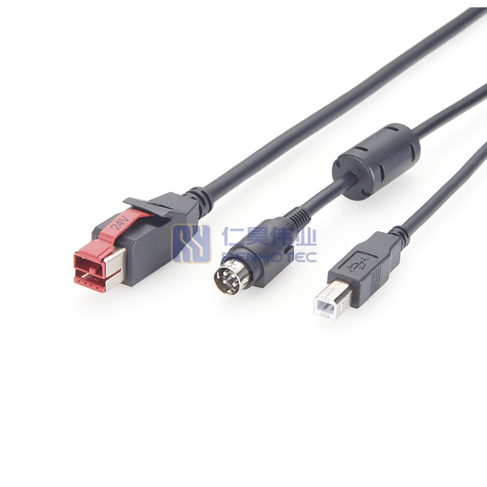 Powered USB Cable 24V to USB Type-B+ Hosiden Power Din 4 Pin - RHT-605-20914 - Image 2