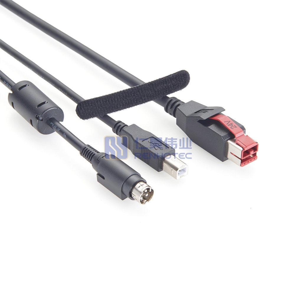 Powered USB Cable 24V to USB Type-B+ Hosiden Power Din 4 Pin - RHT-605-20914 - Image 4