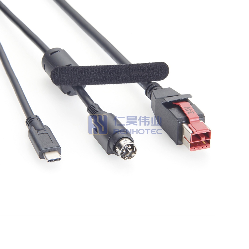 Powered USB Cable 24 V to Hosiden 3 Pin Din + USB-C - RHT-605-20915 - Image 2