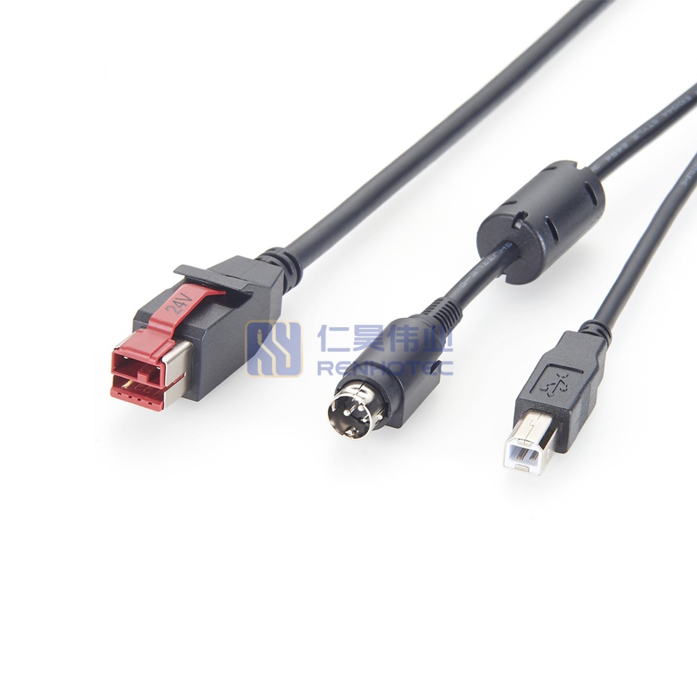 24V Powered USB to Hosiden 3Pin + USB Type B Y Splitter Cable - RHT-605-20916 - Image 4