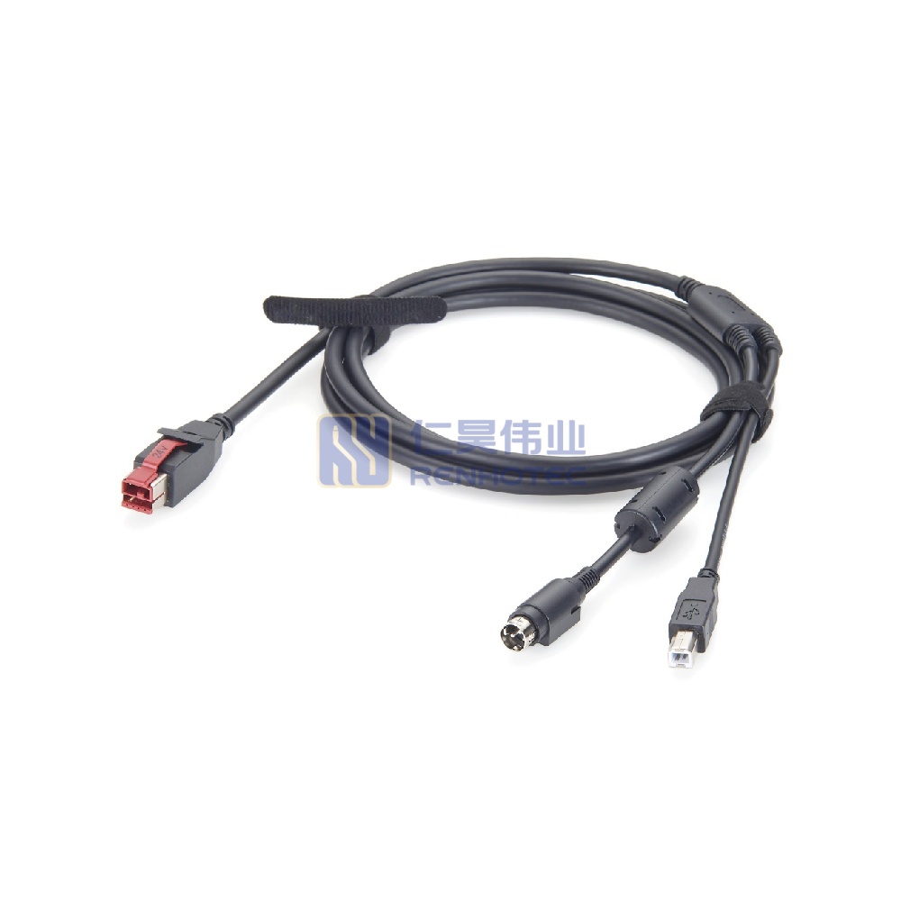 24V Powered USB to Hosiden 3Pin + USB Type B Y Splitter Cable - RHT-605-20916