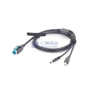 Powered USB Printer Cable 12V to USB-B + DC5521 - RHT-605-20923