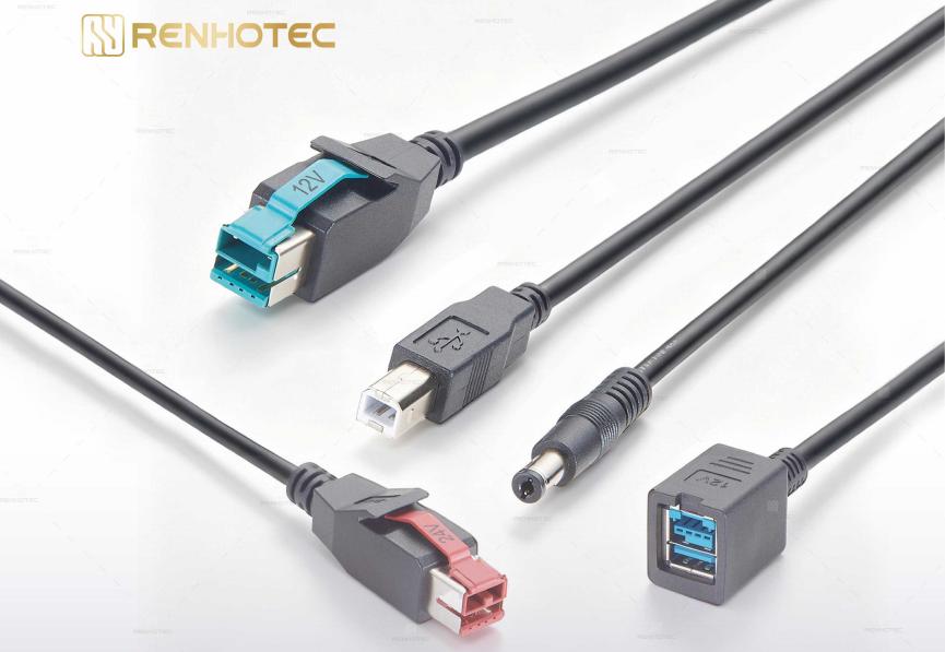 Renhotec PoweredUSB cable assembly product range showing12V 24V POS power cables