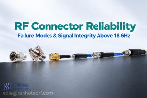 High-frequency RF coaxial connectors with signal integrity analysis illustrating common failure modes and reliability challenges above 18 GHz.